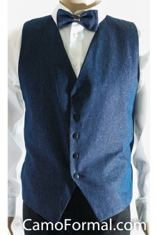 Men's Denim & Camo Vest &  Bow Tie